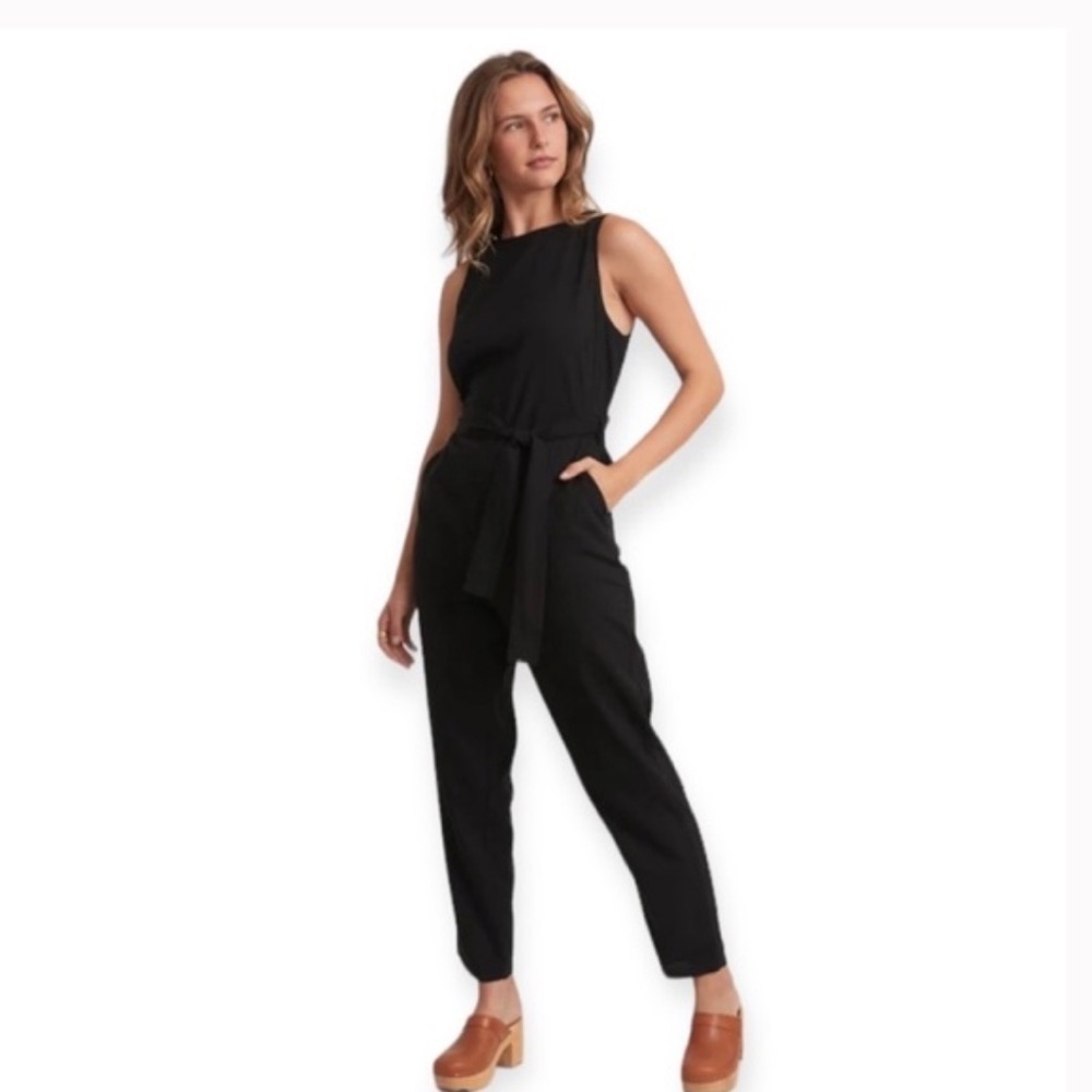 Marine Layer Black Sleeveless Tie-Waist Jumpsuit